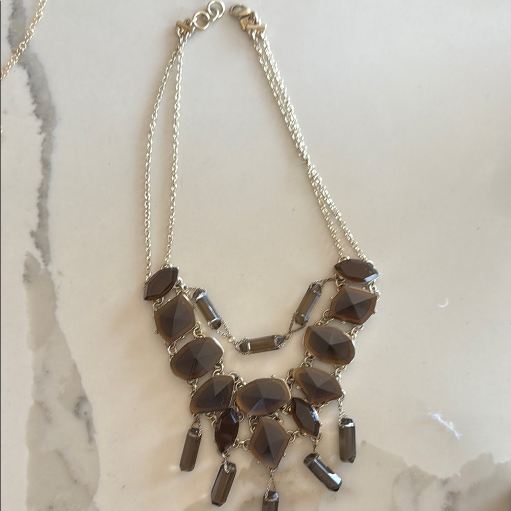 Banana Republic Dark Brown Stone Necklace Silver Chain